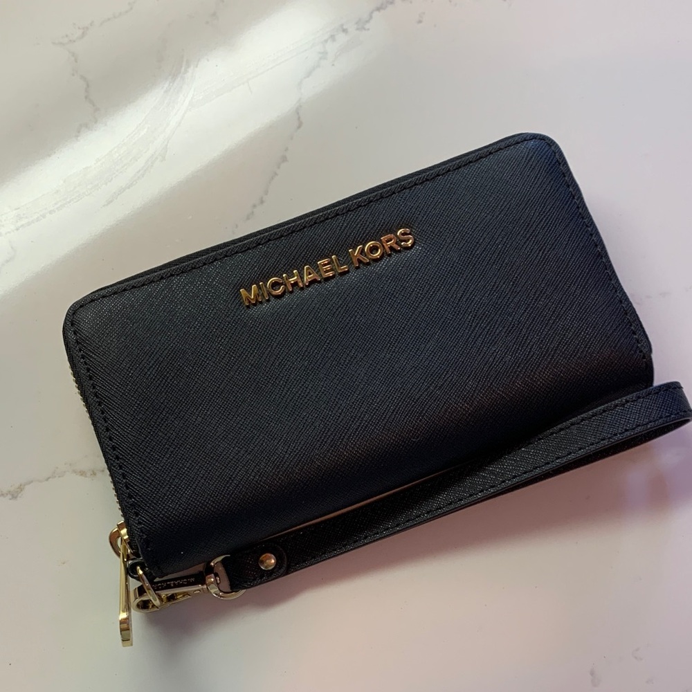 Michael Kors Black and Gold Wristlet Wallet